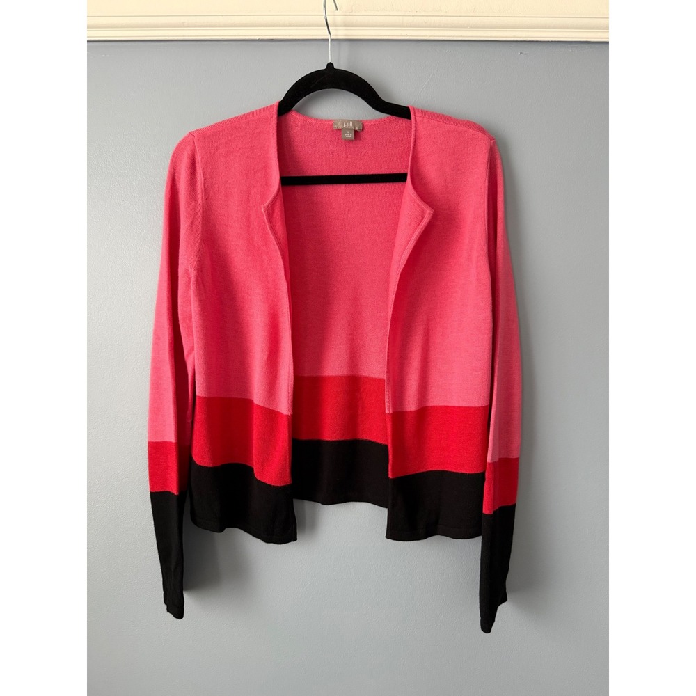 J. Jill Women's Colorblock‎ Open Front Sweater Wool Blend Pink Black Size Small